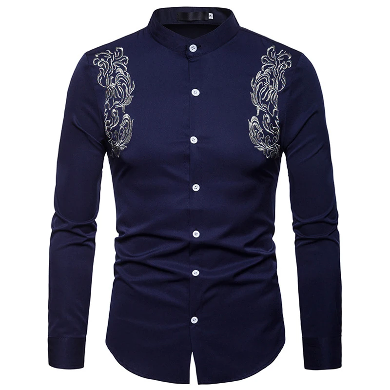 Модная брендовая мужская рубашка с длинными рукавами, повседневная мужская рубашка с воротником и вышивкой, европейские/американские Большие размеры S-XXL