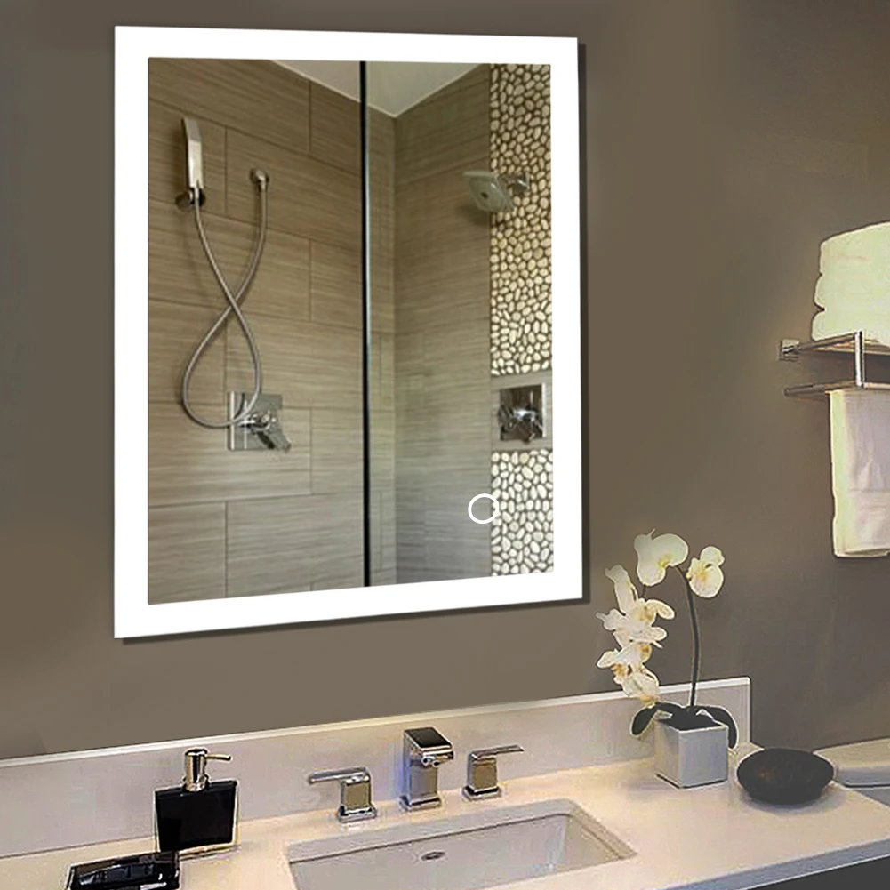 Espejo de baño Anti-niebla luz LED espejo táctil inteligente maquillaje temperatura pantalla sin marco espejo decorativo HWC Espejo de baño Anti-niebla luz LED espejo táctil inteligente maquillaje temperatura pantalla sin marco espejo decorativo HWC