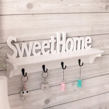 

WPC Board Wall Hook Rack Sweet Home Wall Shelf Clothing Wall Hangers Door Bathroom Home Decoration Storage Holder Organizer