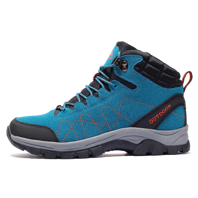 Sneakers Women Waterproof Leather Hiking Shoes Men Warm Velvet Female Outdoor Sport Shoes Trekking Mountain Climbing Suede Boots - Цвет: blue men sneakers