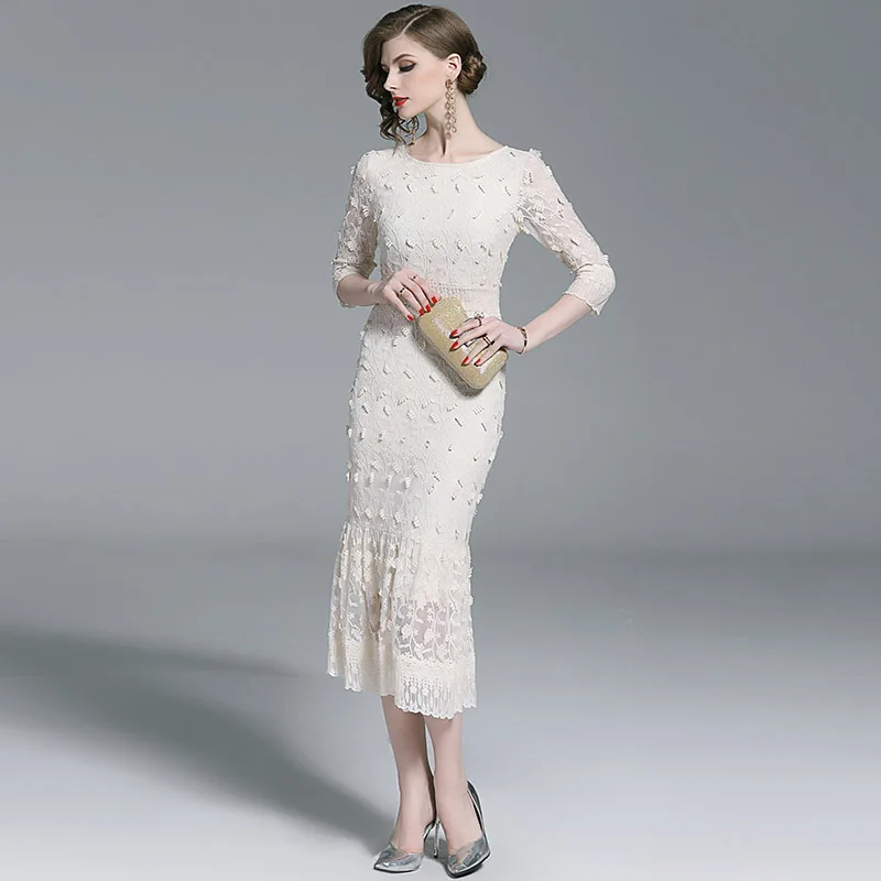 عارضة النساء bodycon اللباس 2019 س الرقبة ثلاثة الأكمام الربع الصلبة التطريز اللباس الأنيق حزب اللباس Vestidos