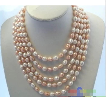 

shipping> >>>>LONG 80" 10MM WHITE PINK BAROQUE FRESHWATER CULTURED PEARL NECKLACE p816