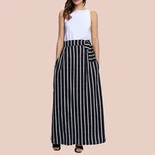 Для женщин Повседневное полосатый пят шифон Империя босоножки Винтаж длинная юбка Для женщин элегантные пикантные летние юбки c30810