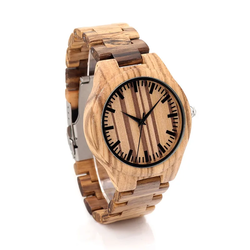 BOBO BIRD All Zebra Wood Men's Quartz Watch Analog Japan Movement 2035 Casual Wooden Band Wood Watches as gifts for Men