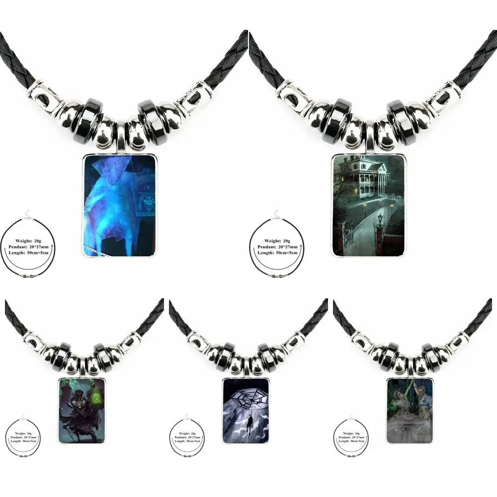 

EJ Glaze For Girls Gift The Haunted Mansion Vintage Black Leather Bead Pendant Glass Pendant Necklaces Jewelry Handmade Necklace