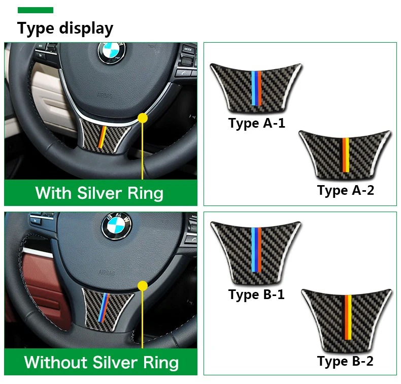 for BMW F10 F11 F07 5 Series Carbon Fiber Car Steering Wheel Stickers M Sport 530 525 520i 535i Accessories Car Styling (2)