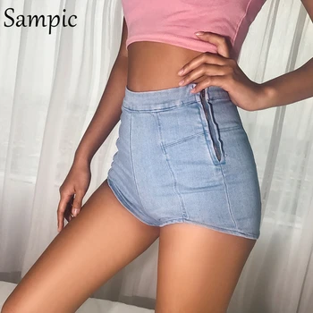 

Sampic women zipper high waist denim shorts casual club summer mini short pants skinny cotton shorts jeans 2019