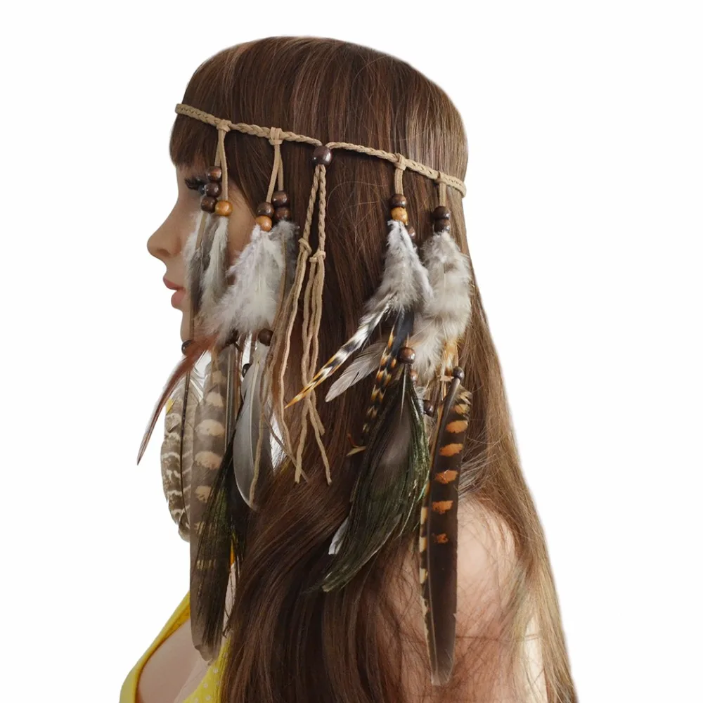 Boho Indian Feather Chain Headdress Tribal Hair Rope Hippie Party Headpieces Boho Indian Feather Chain Headdress Tribal Hair Rope Hippie Party Headpieces
