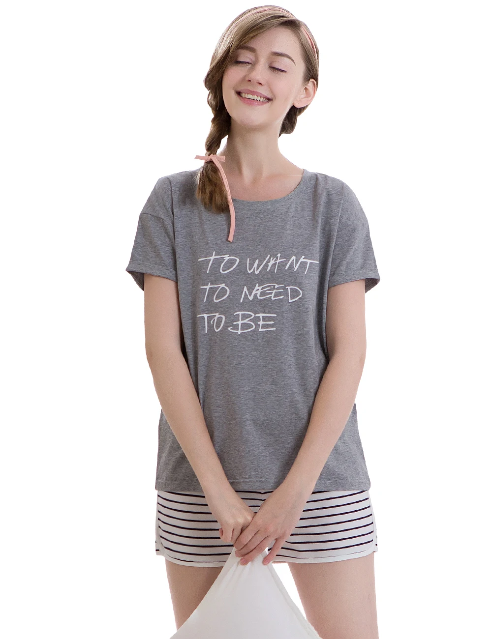 Women Summer Pajamas Sets Short Sleeve Soft Home Wear Cotton Letter