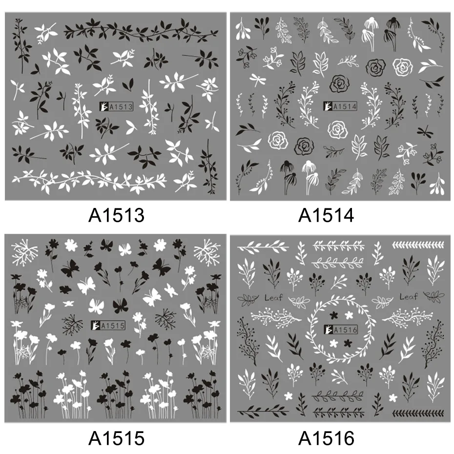 12 видов черный белый лист наклейки для ногтей слайдер русская буква сексуальная девушка наклейки для ногтей набор декора водяные знаки татуировки MY1513-1524