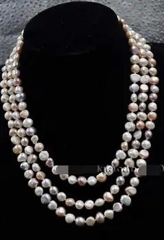 

Genuine 60 inch length 8 mm freshwater culture Baroque pearl necklace>>> women jewerly Free shipping