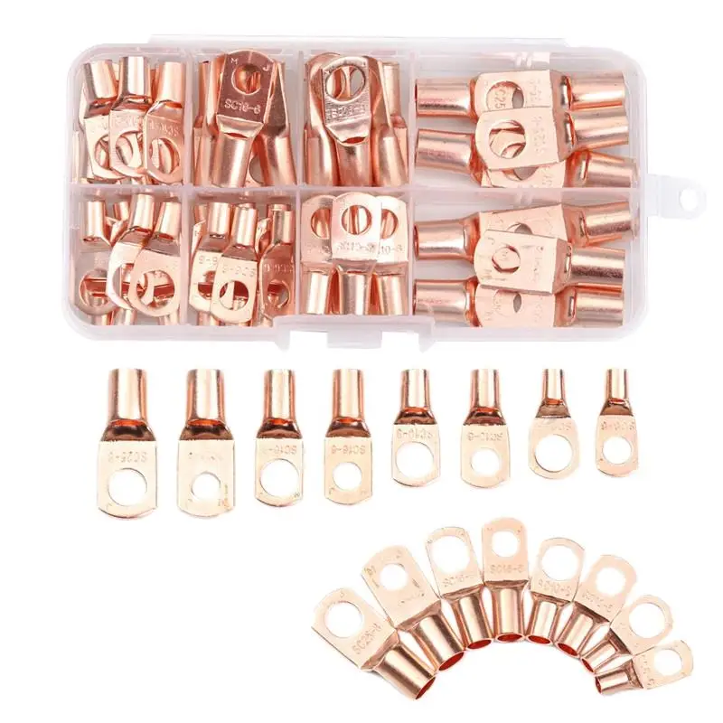 

HOT-60Pcs Bolt Hole Tinned Copper Cable Lugs Battery Terminals Set Electric Wire Cable Bare Crimped/Soldered Connectors Sc6