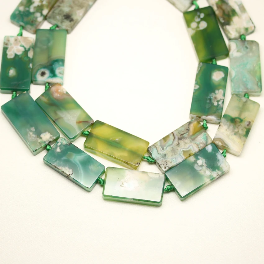 9 шт/Str гладкий зеленый вишневый цвет Aga te Slab Beads прямоугольная ФОРМА Sakura Agates Slice Spacer