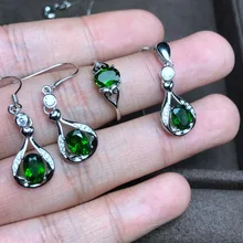 [MeiBaPJ естественный диопсид драгоценный камень серьги кольцо и ожерелье для женщин Настоящее серебро 925 проба зеленый ювелирные изделия с камнями набор