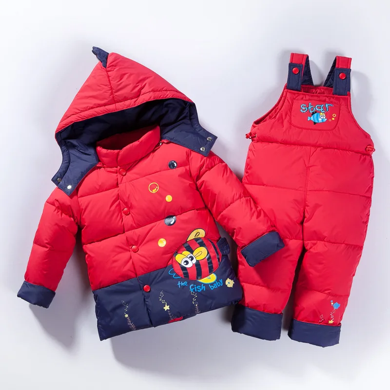 

Baby Girl Winter Down Clothes Set 2018 Kids Ski Suit Cute Hooded Jumpsuit Baby 2 piece Set Jackets+Pant Children Clothing 1-3 Y