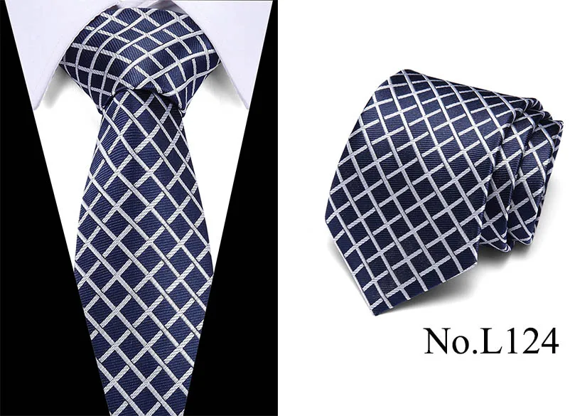 Роскошные 7,5 см Для мужчин классический галстук шелковый галстук из жаккардовой ткани, в мелкую клетку, с полосатый Cravatta галстуки человек деловой, для жениха аксессуары для галстуков