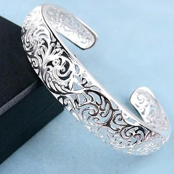 

Women's Silver Plated Bezel Hollow Cuff Bangle Open Bracelet C7WR