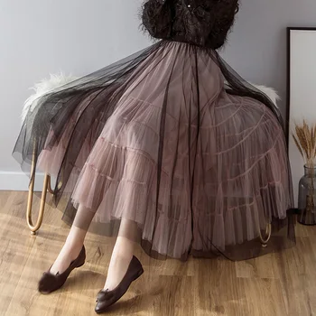 

Tutu Tulle Skirt Vintage Midi Pleated Skirts Womens Summer Elastic High Waist Long Maxi Skirt Saias Midi Faldas Mujer Jupe Femme