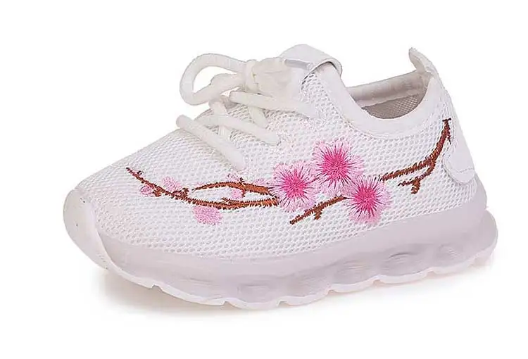 Kids sneakers 2019 new breathable solid mesh girls & boys casual shoes lighted floral children shoes lace-up sneakers (3)