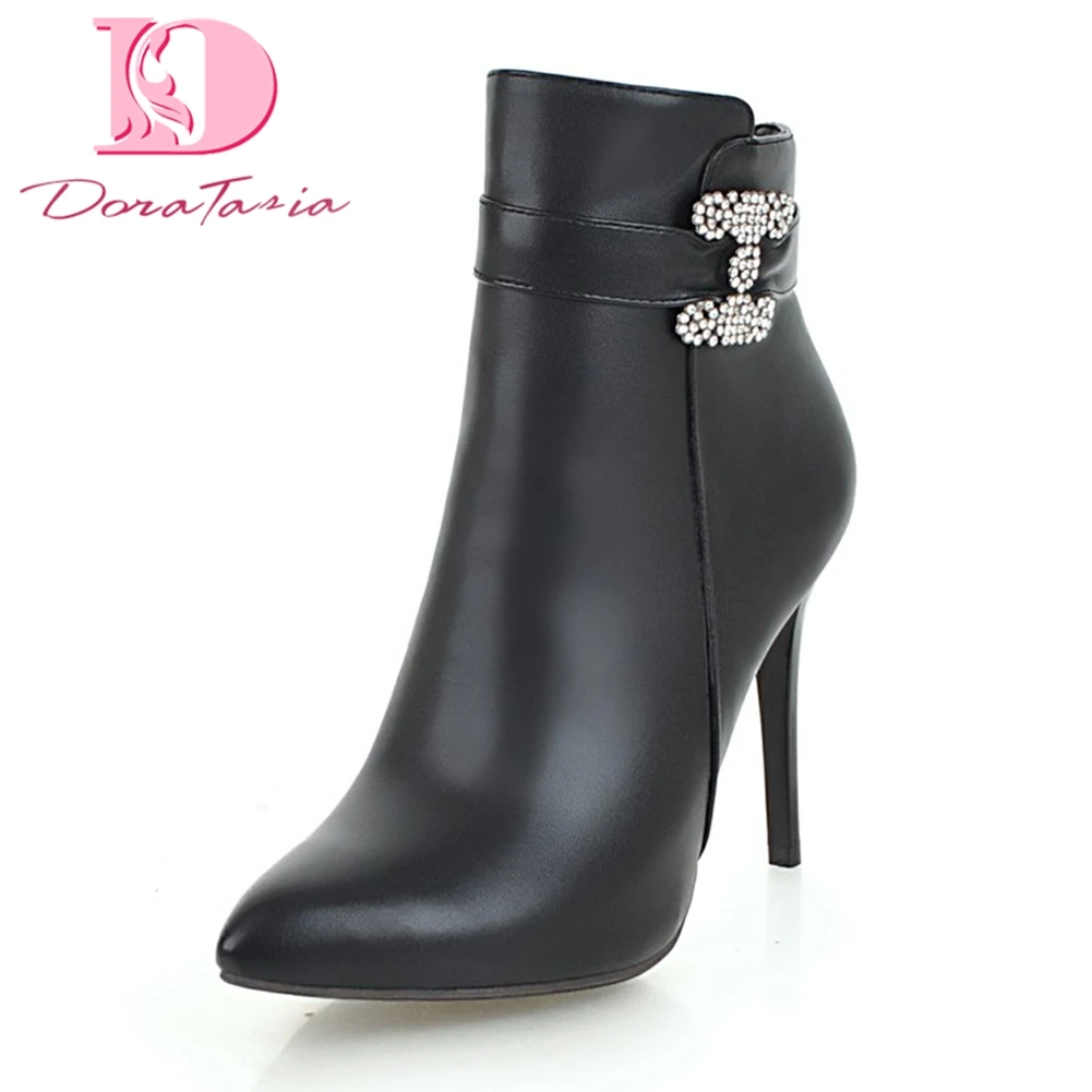 

Doratasia Plus Size 34-43 sexy crystals Solid Pointed Toe party Boots Woman Shoes Sexy Thin high Heels Ankle Boots Shoes Woman