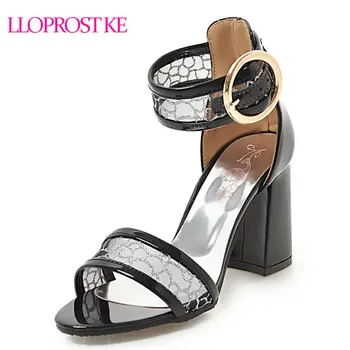 

Lloprost ke 2018 New Summer Women Sandals Thick Heels Peep Toe Net Yarn Fabric Upper Shoes Ladies Casual Dress Sandals MY523