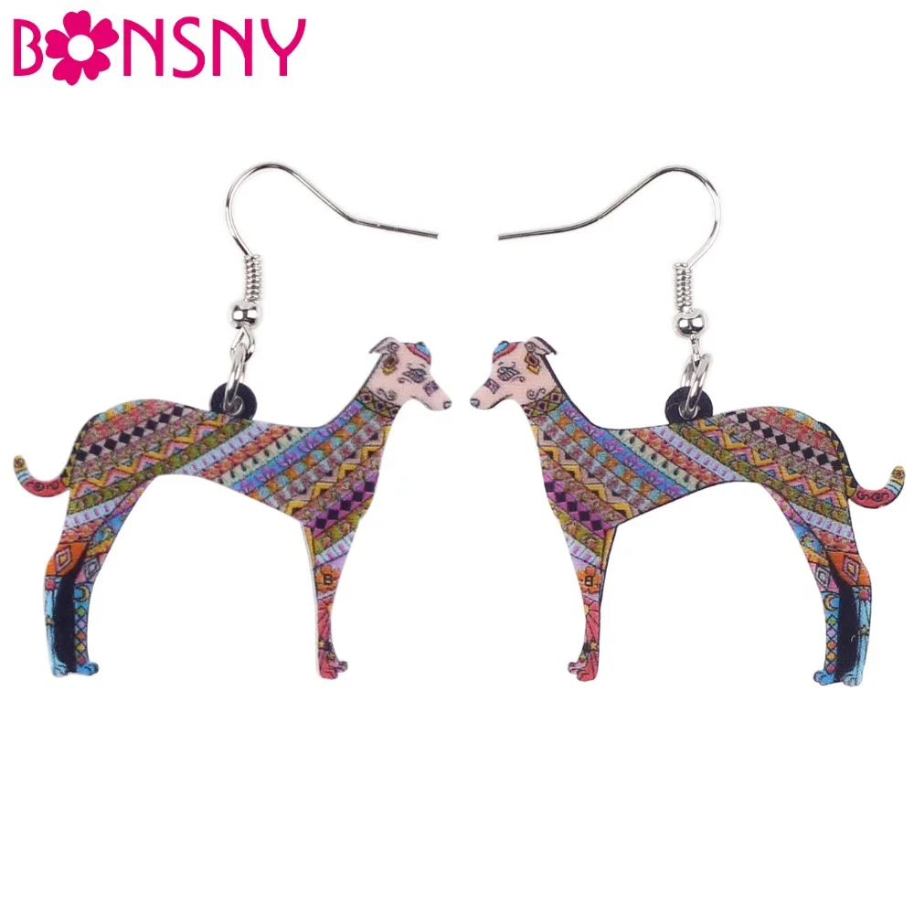 

Bonsny Cute Big Long Animal Acrylic Dangle Drop Greyhound Dog Earrings 2016 News Style Dangle Fashion Jewelry For Girls Women