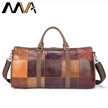 

MVA Genuine Leather Suitcase and Travel Bags Large Big Patchwork Men Travel Bags Leather Carry On Luggage Casual Duffle Bag 1099