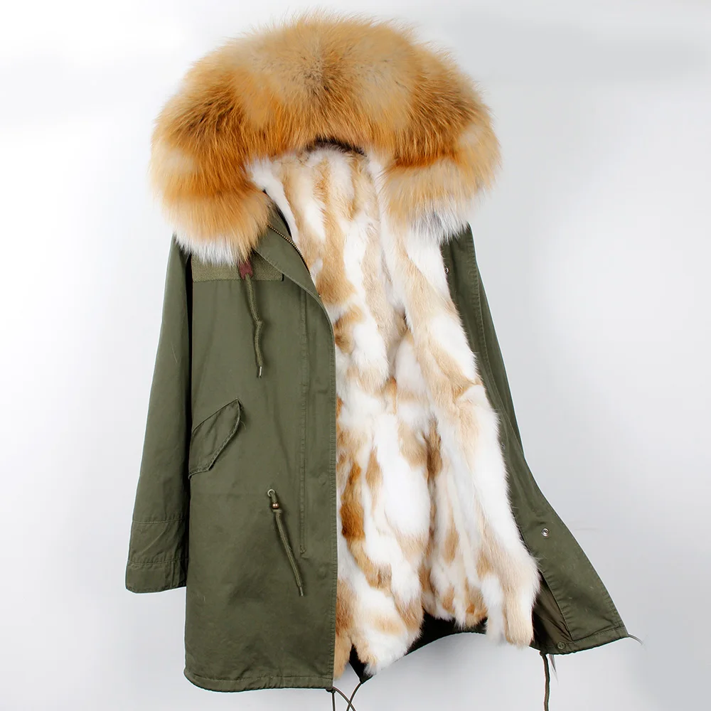 OFTBUY, Длинная зимняя женская куртка, зимнее пальто, женская парка, воротник из натурального меха енота, с капюшоном, натуральный мех кролика, пальто, верхняя одежда