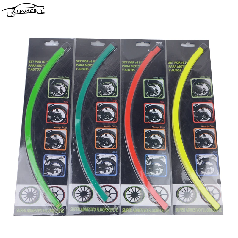 

New 16pcs 16 inch -19 inch cool car auto motorcycle wheel reflective stickers DIY modified decorative stickers red blue green