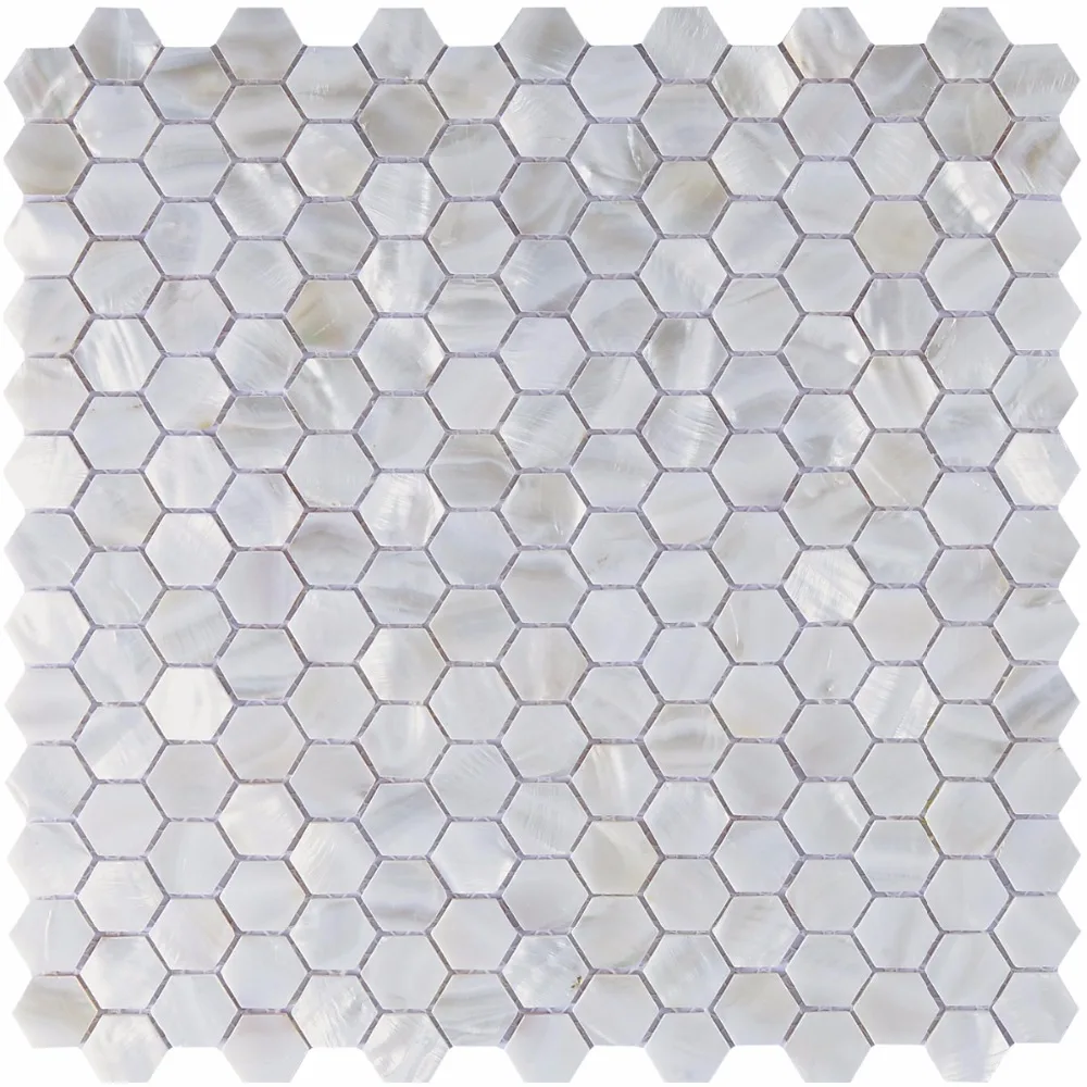 

Backsplash Wall Tiles River Bed Nature Pearl Shell Mosaic 12" X 12" Hexagon Pure White Sheet Pack of 6
