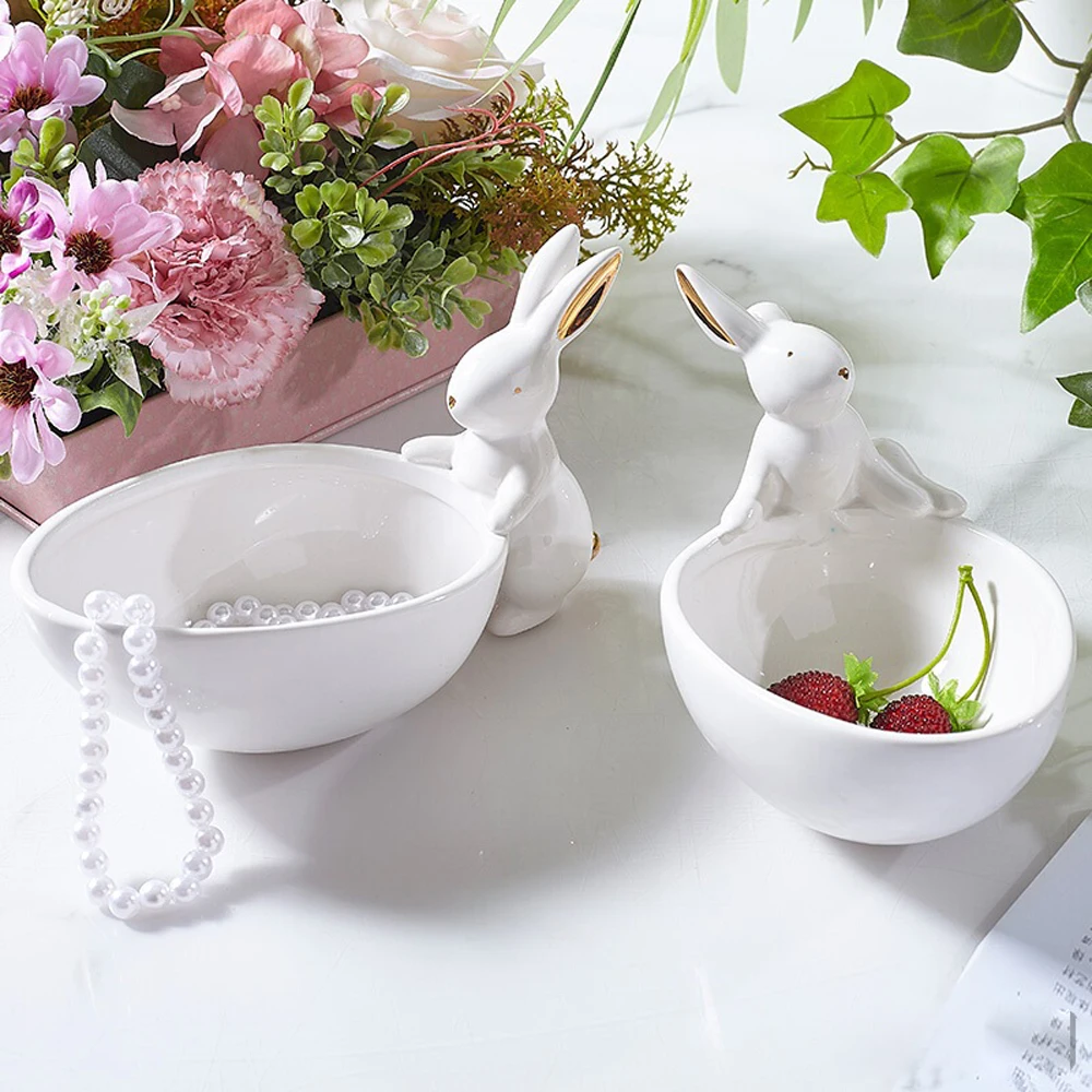 

Ceramic Rabbit Plate Decoration Fruit Storage Tray Creative Snack Plate Nordic Jewelry Plate Easter gift Housewarming gift