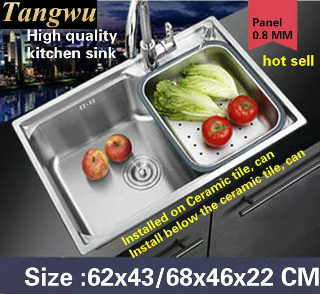 

Tangwu High-grade kitchen sink single-tank food-grade 304 stainless steel 0.8 MM thick washing the dishes 62X43/68X46X22 CM