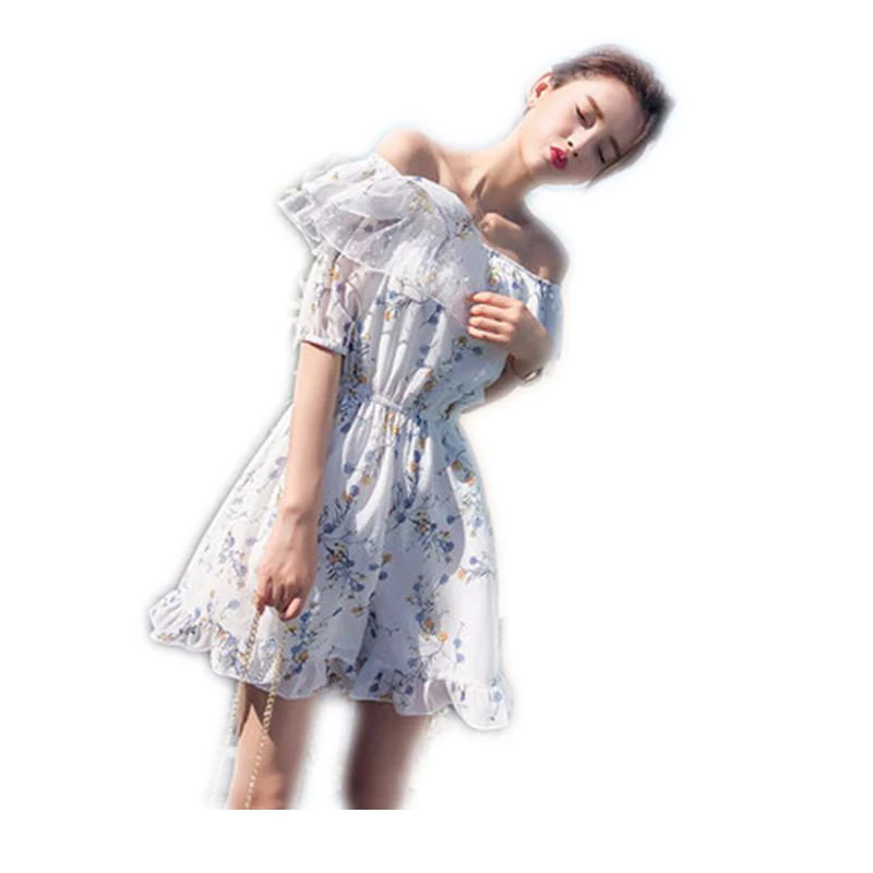 

2019 Summer Women Boho Ruffles Off Shoulder Jumpsuit Female Sweet Floral Print Chiffon Playsuit Lady Backless Loose Overall Z249
