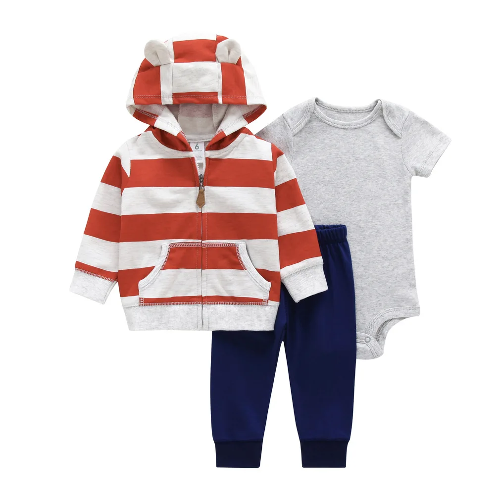Комплект одежды для новорожденных, год, весна, осень, зима, 3 предмета, топы, пальто+ штаны+ боди, одежда для маленьких мальчиков и девочек