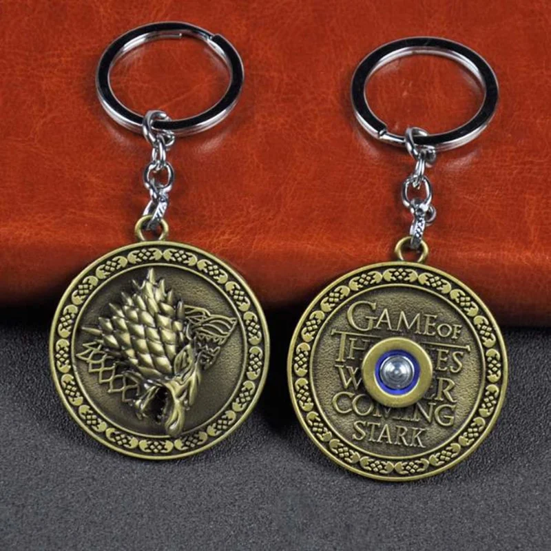 

Game of Thrones Keychain Rotatable Wolf Head Key Chains House Stark of Winterfell Pendant Women and Men Fans Gift Keyring