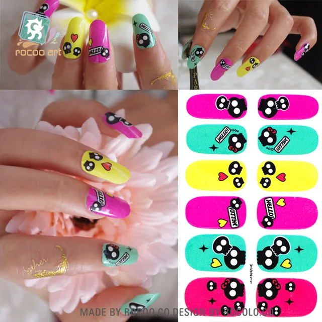 Y5211 Adhesive Nail Art Stickers Kawaii Cartoon Skull Smile Design
