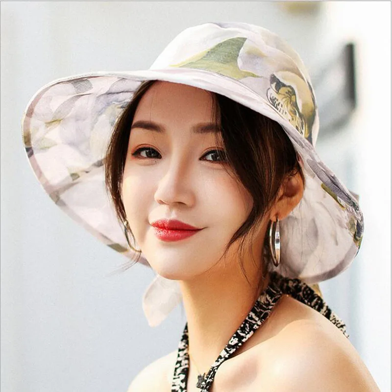 BINGYUANXUAN واسعة حافة قبعات صيفية للنساء الشمس بنما عكسها الأشعة فوق البنفسجية حماية الزهور شاطئ كاب سمبريرو قناع