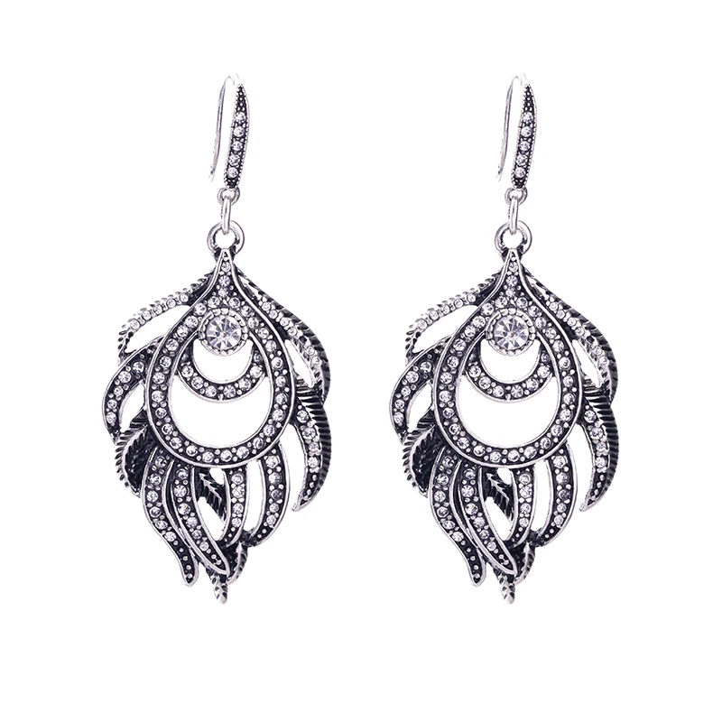 

2017 Charm Vintage Silver Color Crystal Fish Tails Drop Earrings Women Fashion Jewelry Accessories