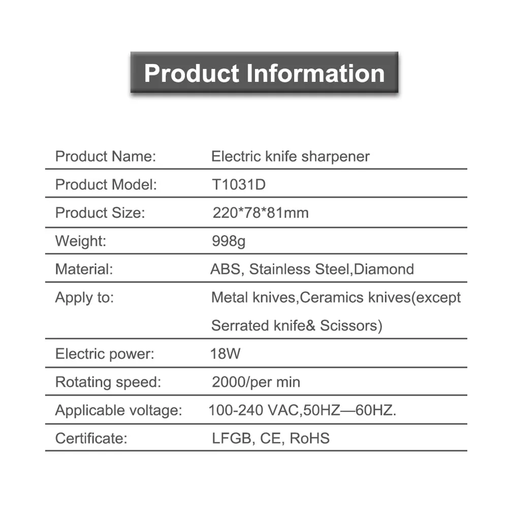 Точильный станок, электрическая точилка для ножей, кухонный точильный камень, 2 этапа, Алмазный кухонный нож, 2 слота, система заточки Taidea T1031D