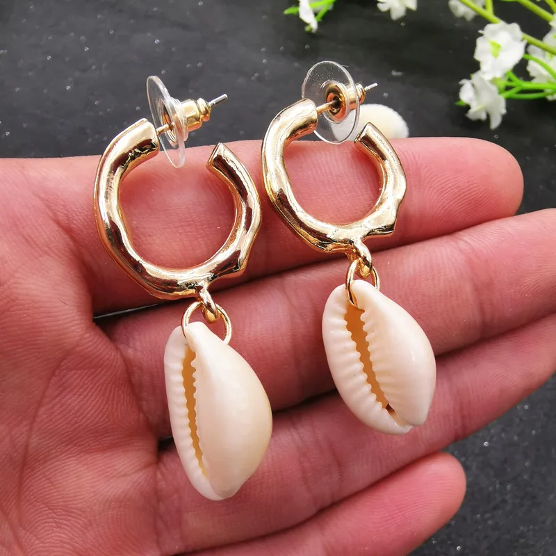 

New Sea Cowrie Shell Drop Earring for Women Gold Silver Color Statement Earring Fashion Beach Jewelry Geometric Pendant Brincos