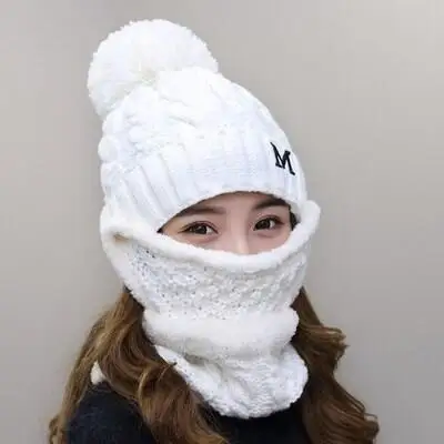 BINGYUANHAOXUAN2018 зимняя шапочка-шарф skullies bonnets Милая теплая мешковатая шапка маска Gorros зимние шапки для женщин вязаная шапка - Цвет: white