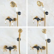 Black Oil Rubbed Bronze Gold Color Brass Wall Mounted Bathroom Telephone Shape Hand Spray Handheld Shower head Faucet Set ana500 modern wall mount polished chrome brass bathroom clawfoot hand shower faucet mixer tap set telephone shape hand spray ana209