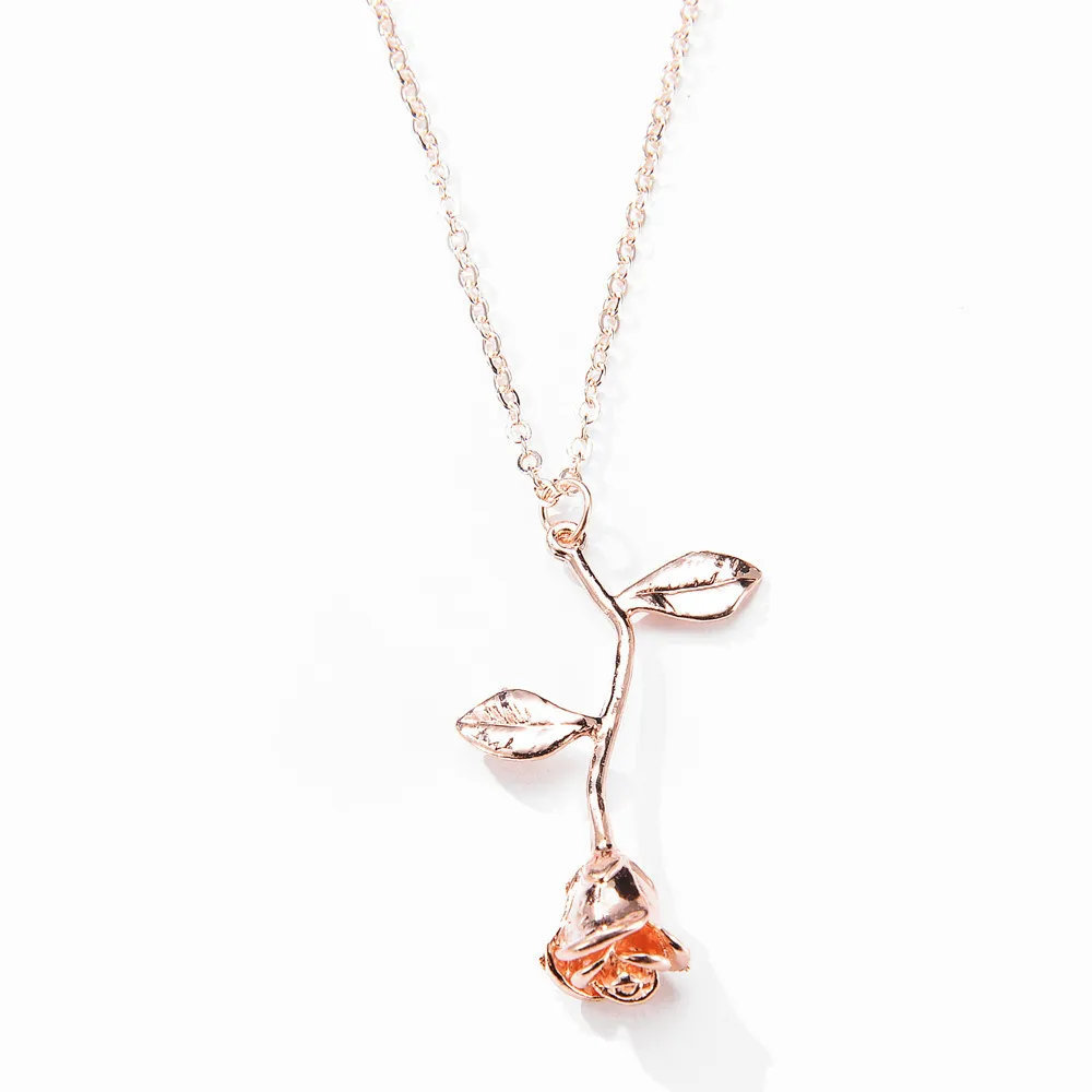 1 Pcs Rose Flower Pendant Necklace Charm Gold Silver Rose Gold Beauty