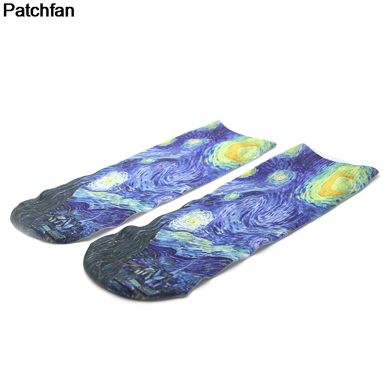 Patchfan Ван Гог "Звездное небо" Новое поступление футболок с рисованным аниме принтом Для женщин носки до лодыжки Kawaii Вечерние пользу Косплей Подарки A1911