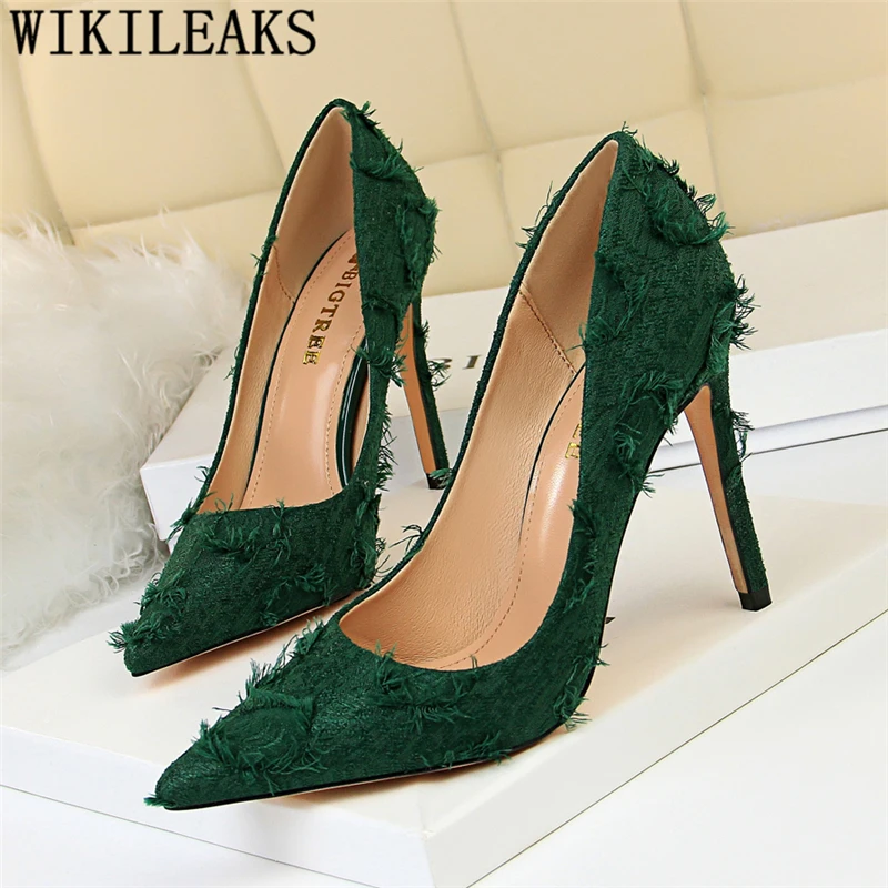 green pumps heels