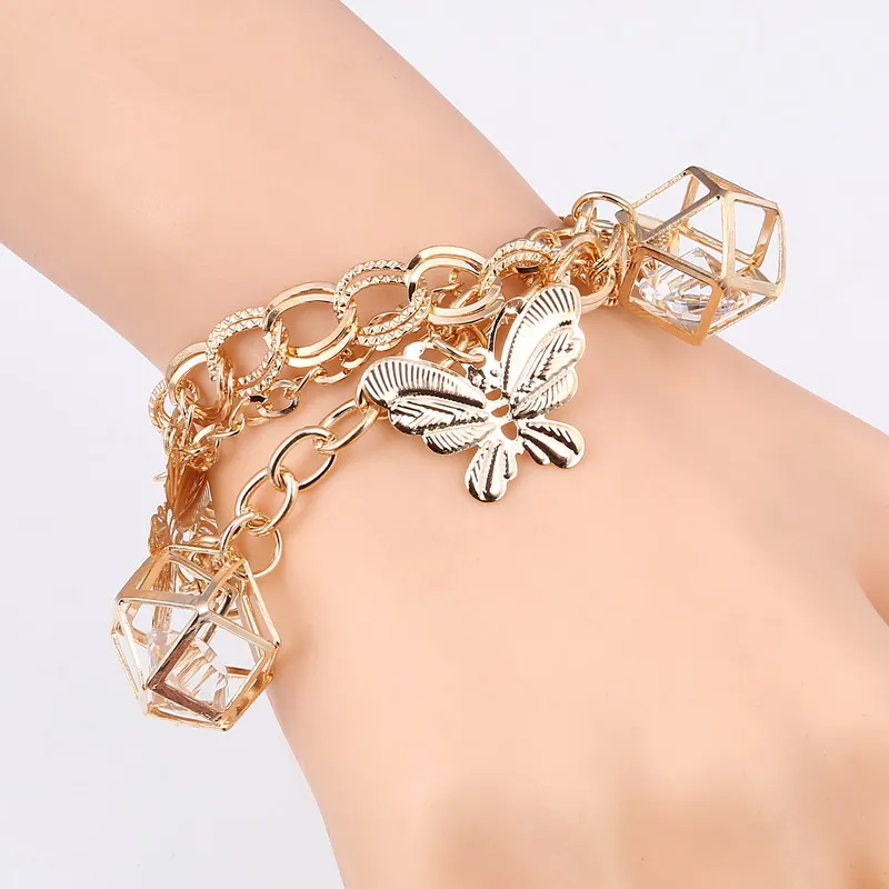 Женский Ретро дизайн браслет-цепочка бабочка милый кулон ювелирные изделия полые геометрические украшения хороший браслет на запястье