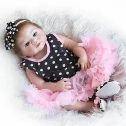 Npkcollection 57 см мягкие силиконовые полный sumilation реальности девочка с прекрасный ребенок без рукавов юбка силиконовые куклы для новорожденных