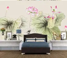 Chinese style hand-painted red lotus TV background wall modern wallpaper for living room Chinese style hand-painted red lotus TV background wall modern wallpaper for living room