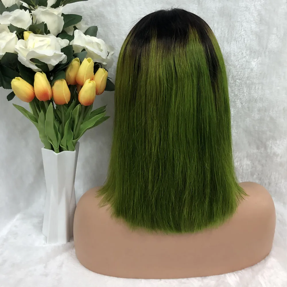 Омбре с темными корнями 1B/Green Remy 150% человеческие волосы на кружеве парики цветной