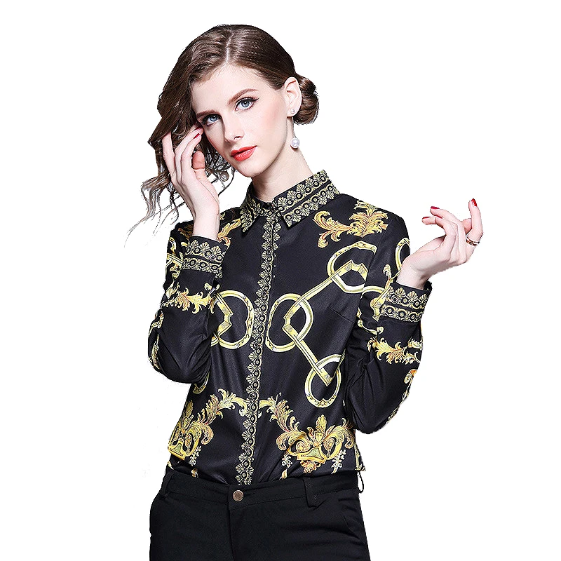 

Brand Women Blouse Vintage Printed Blouse Sexy Autumn Fashion Long Sleeve Shirt Casual Tops And Blouses Office Lady Top Shirts
